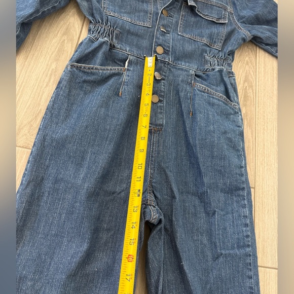 a.n.a|Jean long sleeve full length jumpsuit,Dark Denim,button down•cinched waist - Picture 9 of 12
